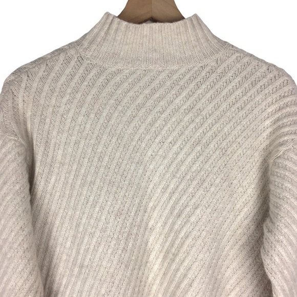 J JILL Sweater Wool Cashmere Mock Neck Ribbed Neutral Minimalist Size Medium - Picture 5 of 11